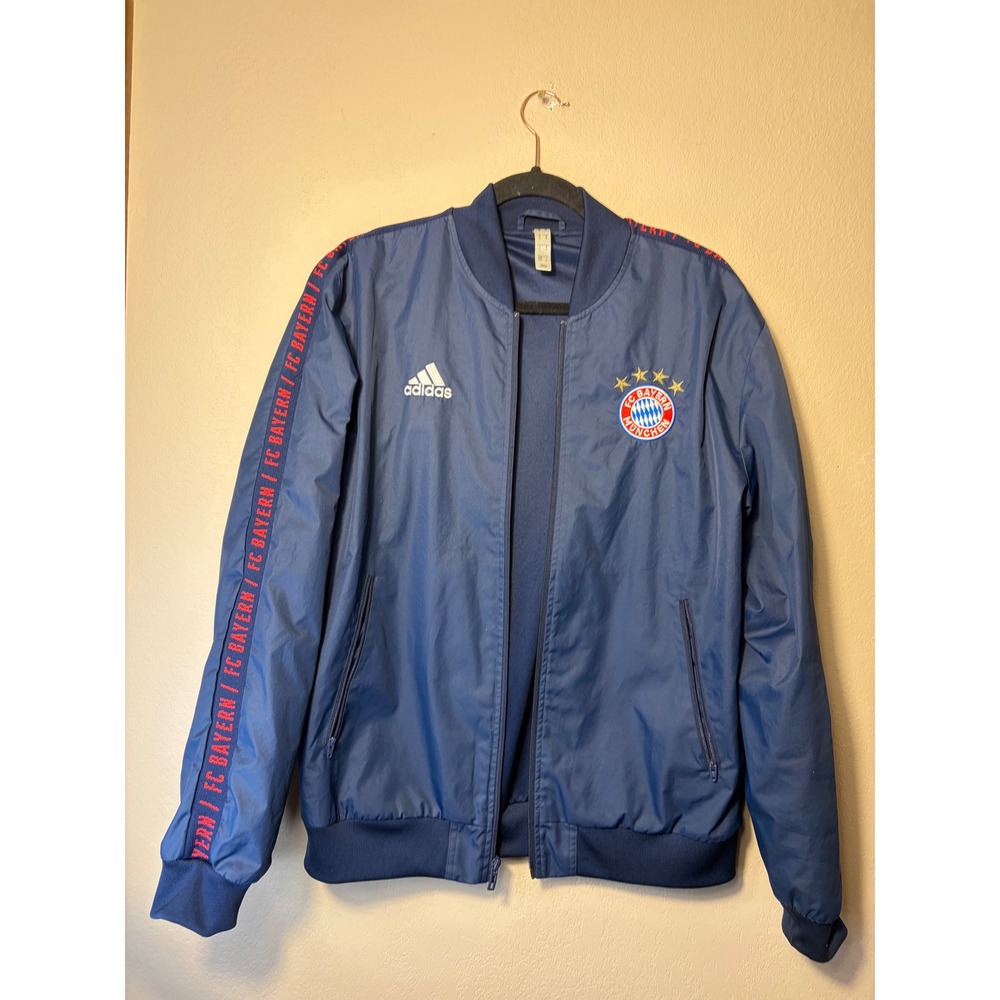 Adidas FC Bayern Munich Navy Blue Full Zip Bomber Jacket Mens Medium Soccer